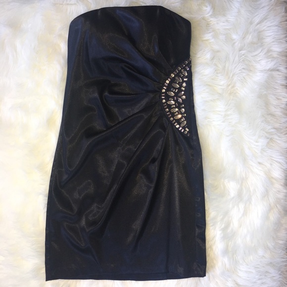 BCX Black Solid Satin Formal  Dress - Picture 2 of 8
